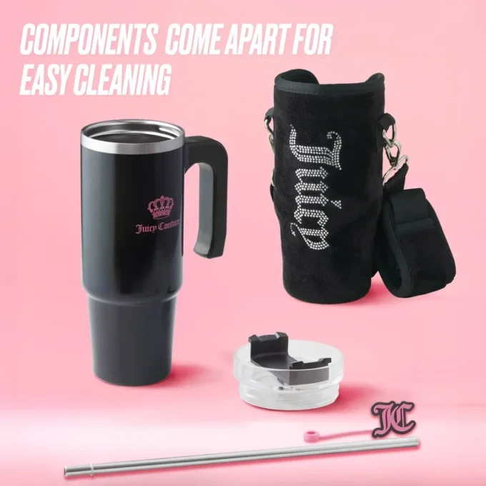 Jetsetter Hydration Stainless Steel Tumbler with Handle, Straw & Topper with Velour Crossbody Pouch Jetsetter Hydration Stainless Steel Tumbler with Handle, Straw & Topper with Velour Crossbody Pouch