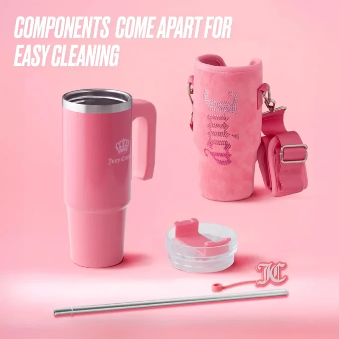 Jetsetter Hydration Stainless Steel Tumbler with Handle, Straw & Topper with Velour Crossbody Pouch Jetsetter Hydration Stainless Steel Tumbler with Handle, Straw & Topper with Velour Crossbody Pouch