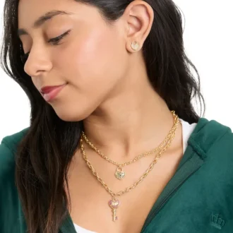 Key Charm Layered Necklace and Lock Earring Set