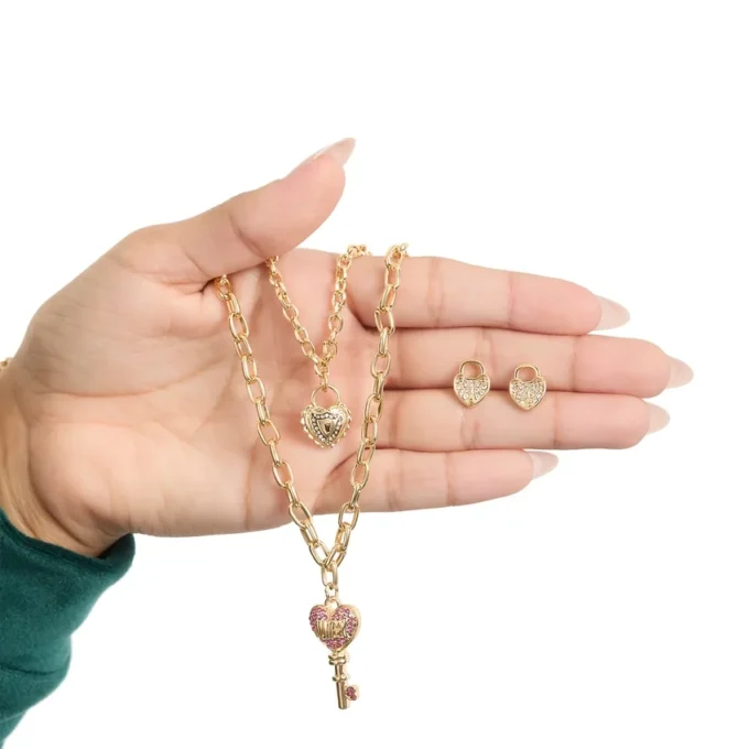 Key Charm Layered Necklace and Lock Earring Set Key Charm Layered Necklace and Lock Earring Set
