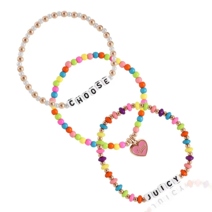 Kids Choose Juicy Heart Charm 3 Piece Stretch Beaded Bracelet Set Kids Choose Juicy Heart Charm 3 Piece Stretch Beaded Bracelet Set