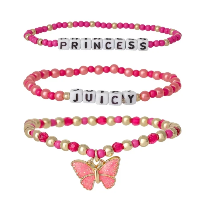 Kids Juicy Pink Butterfly Beaded Bracelet Set Kids Juicy Pink Butterfly Beaded Bracelet Set