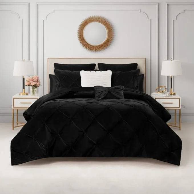 Kiss Pleat Micromink Comforter Set with Decorative Pillows
