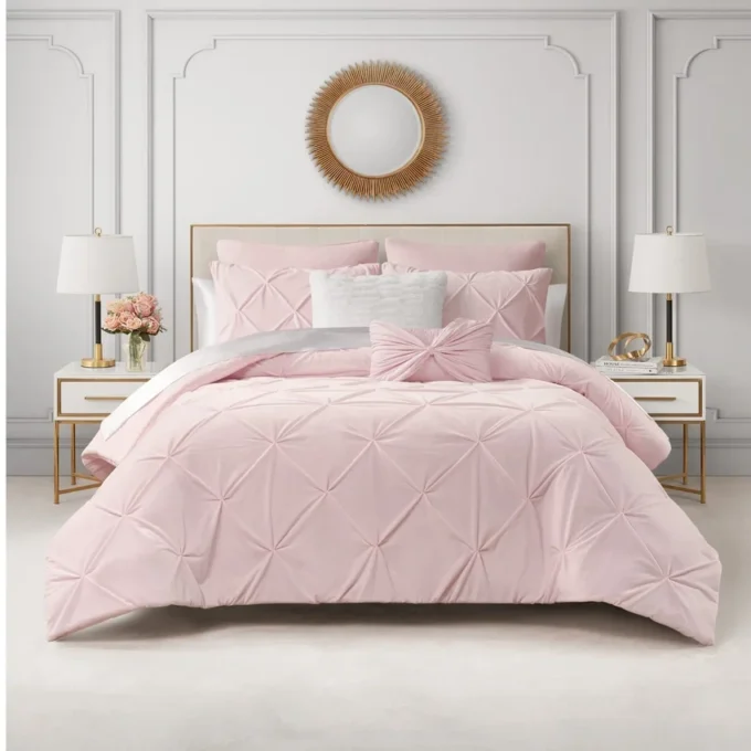 Kiss Pleat Micromink Comforter Set with Decorative Pillows
