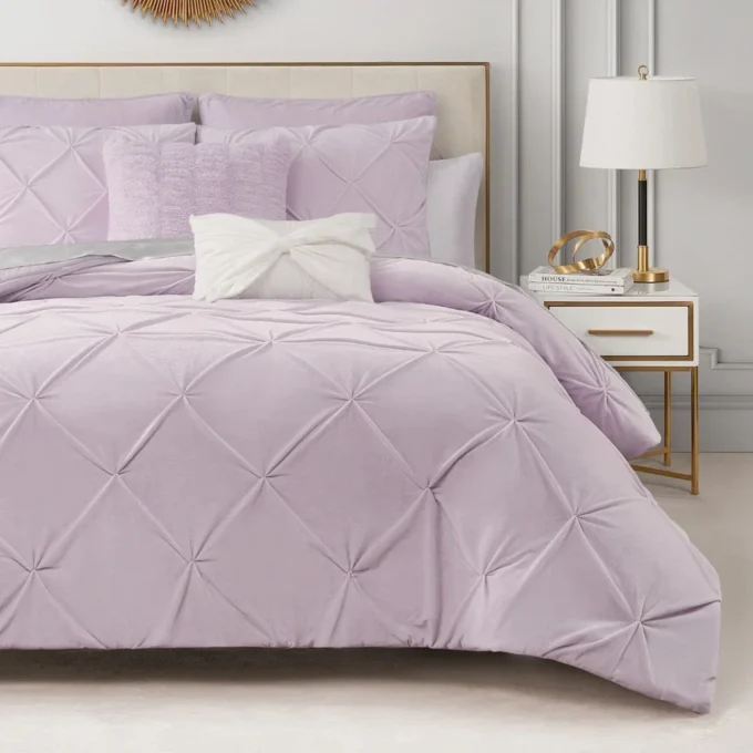 Kiss Pleat Micromink Comforter Set with Decorative Pillows