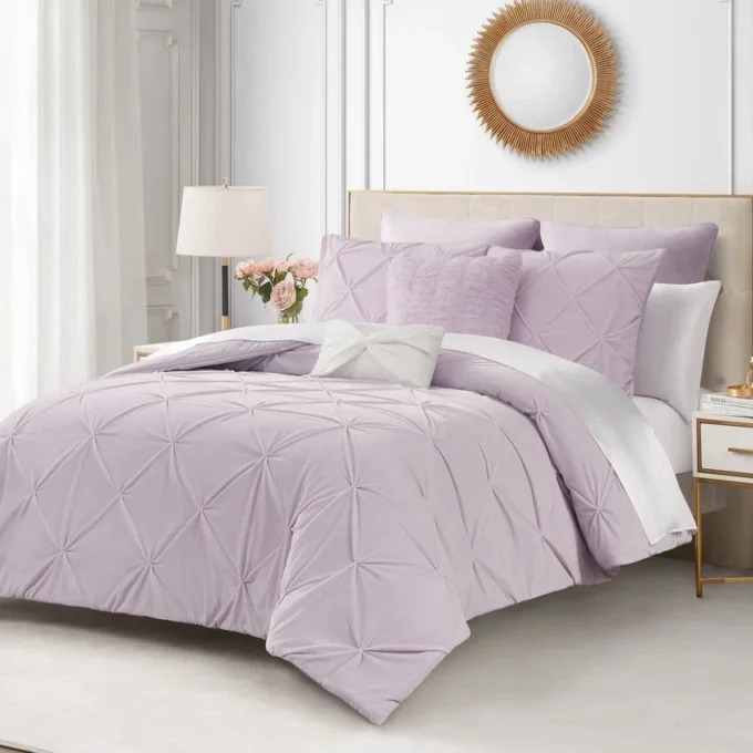 Kiss Pleat Micromink Comforter Set with Decorative Pillows