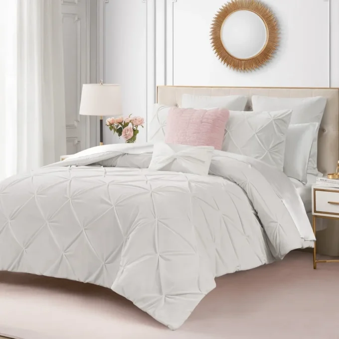 Kiss Pleat Micromink Comforter Set with Decorative Pillows