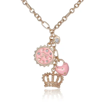 Layered Charm Necklace with Pink Enamel Accents Layered Charm Necklace with Pink Enamel Accents