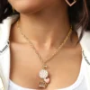 Layered Charm Necklace with Pink Enamel Accents Layered Charm Necklace with Pink Enamel Accents