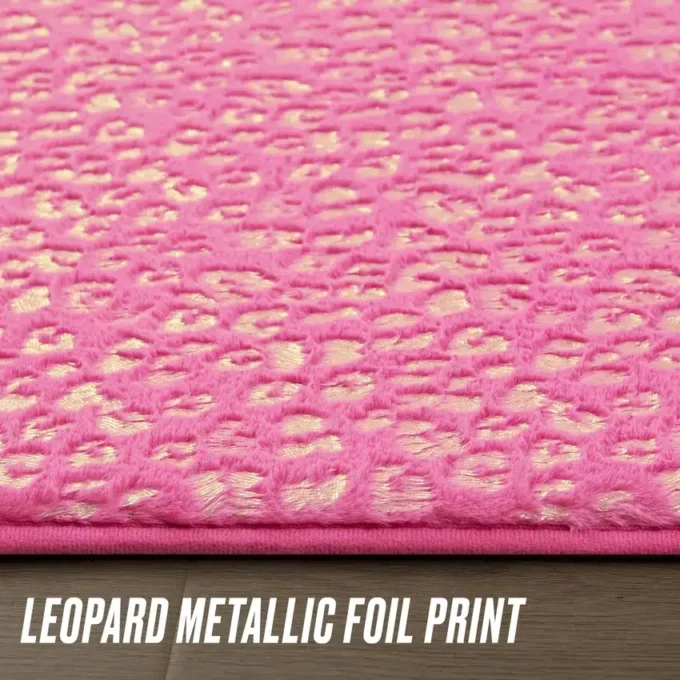 Metallic Leopard Plush Rug, 4′ X 6′