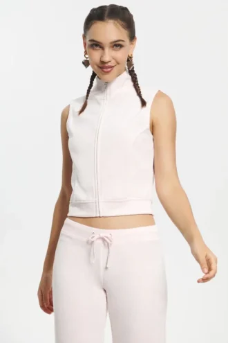 Mockneck Cotton Velour Zip-Up Vest Mockneck Cotton Velour Zip-Up Vest