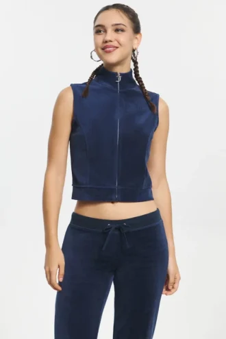 Mockneck Cotton Velour Zip-Up Vest Mockneck Cotton Velour Zip-Up Vest