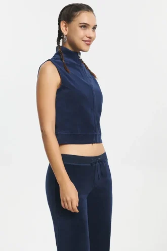 Mockneck Cotton Velour Zip-Up Vest Mockneck Cotton Velour Zip-Up Vest