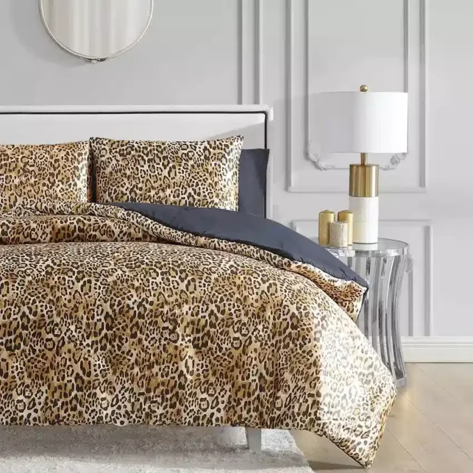 Monica Leopard Satin Reversible Comforter Set Monica Leopard Satin Reversible Comforter Set