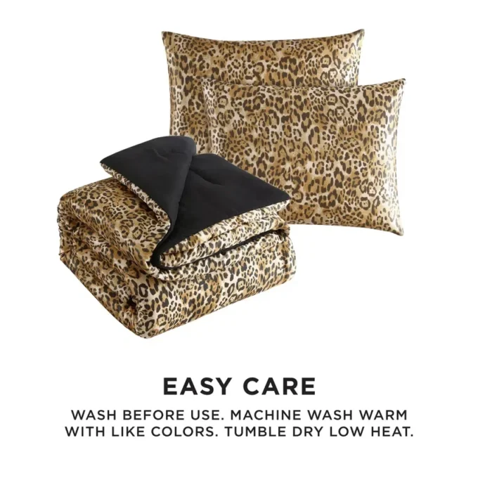 Monica Leopard Satin Reversible Comforter Set Monica Leopard Satin Reversible Comforter Set