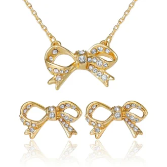 Pava Bow Necklace & Stud Earring Set