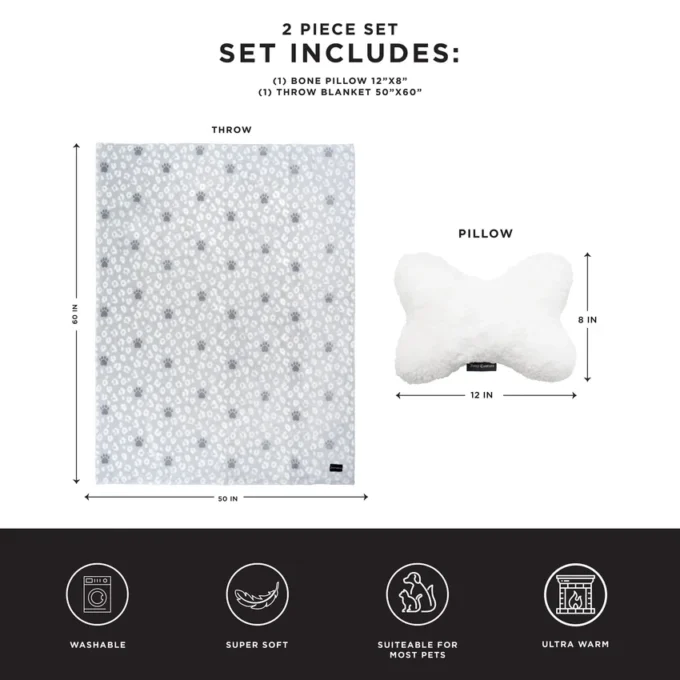 Pet Throw Blanket & Bone Pillow 2-Piece Set Pet Throw Blanket & Bone Pillow 2-Piece Set