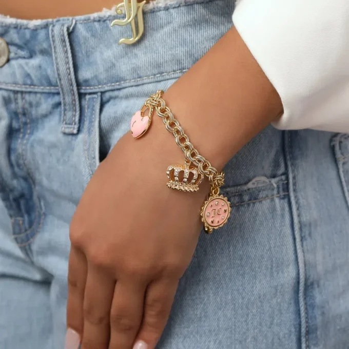 Pink Charm Bracelet with Pave Accents Pink Charm Bracelet with Pave Accents
