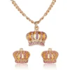 Pink Crystal Crown Pendant Necklace & Stud Earrings Set Pink Crystal Crown Pendant Necklace & Stud Earrings Set