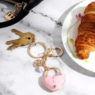 Pink Padlock Heart Keychain Bag Charm