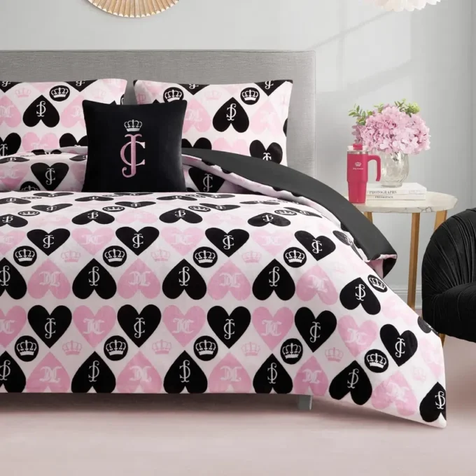 Plush Queen Heart Logo Reversible Comforter Set Plush Queen Heart Logo Reversible Comforter Set