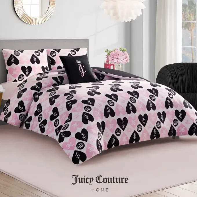 Plush Queen Heart Logo Reversible Comforter Set Plush Queen Heart Logo Reversible Comforter Set