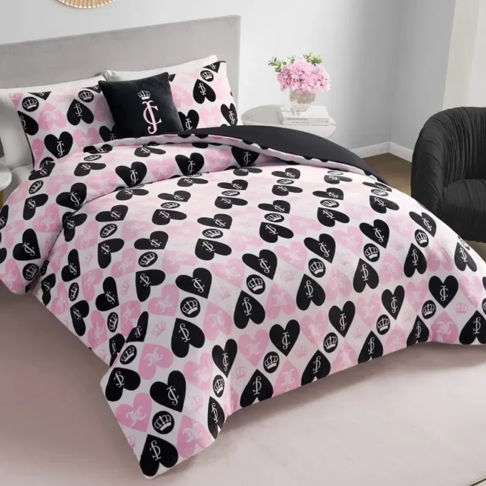 Plush Queen Heart Logo Reversible Comforter Set Plush Queen Heart Logo Reversible Comforter Set
