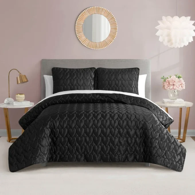 Satin Heart Stitched Quilt Set Satin Heart Stitched Quilt Set