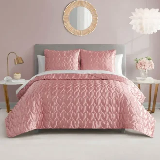 Satin Heart Stitched Quilt Set Satin Heart Stitched Quilt Set