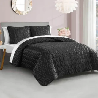 Satin Heart Stitched Quilt Set Satin Heart Stitched Quilt Set
