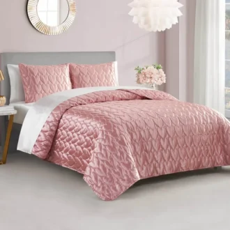 Satin Heart Stitched Quilt Set Satin Heart Stitched Quilt Set