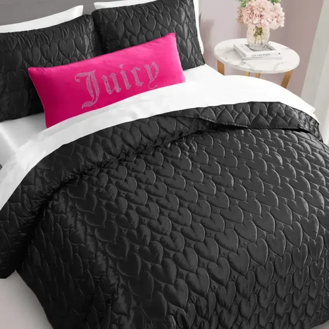 Satin Heart Stitched Quilt Set Satin Heart Stitched Quilt Set