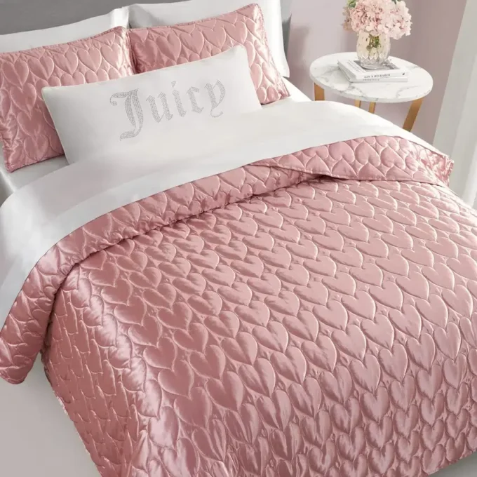 Satin Heart Stitched Quilt Set Satin Heart Stitched Quilt Set