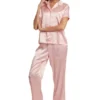 Satin Short Sleeve Notch Collar Pj Set Satin Short Sleeve Notch Collar Pj Set