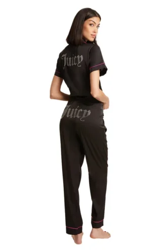 Satin Short Sleeve Notch Collar Pj Set Satin Short Sleeve Notch Collar Pj Set