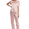 Satin Short Sleeve Notch Collar Pj Set Satin Short Sleeve Notch Collar Pj Set
