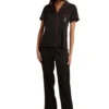 Satin Short Sleeve Notch Collar Pj Set Satin Short Sleeve Notch Collar Pj Set