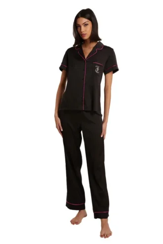 Satin Short Sleeve Notch Collar Pj Set Satin Short Sleeve Notch Collar Pj Set