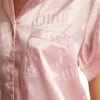 Satin Short Sleeve Notch Collar Pj Set Satin Short Sleeve Notch Collar Pj Set
