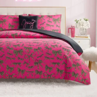 Solid Plush Reversible Cheetah Bows Comforter Set Solid Plush Reversible Cheetah Bows Comforter Set