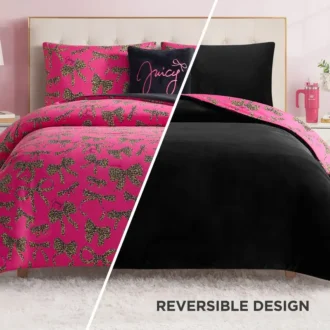 Solid Plush Reversible Cheetah Bows Comforter Set Solid Plush Reversible Cheetah Bows Comforter Set