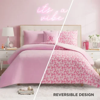 Solid Plush Reversible Cheetah Bows Comforter Set Solid Plush Reversible Cheetah Bows Comforter Set