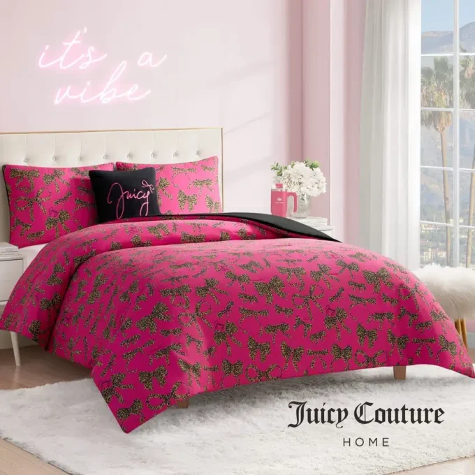 Solid Plush Reversible Cheetah Bows Comforter Set Solid Plush Reversible Cheetah Bows Comforter Set