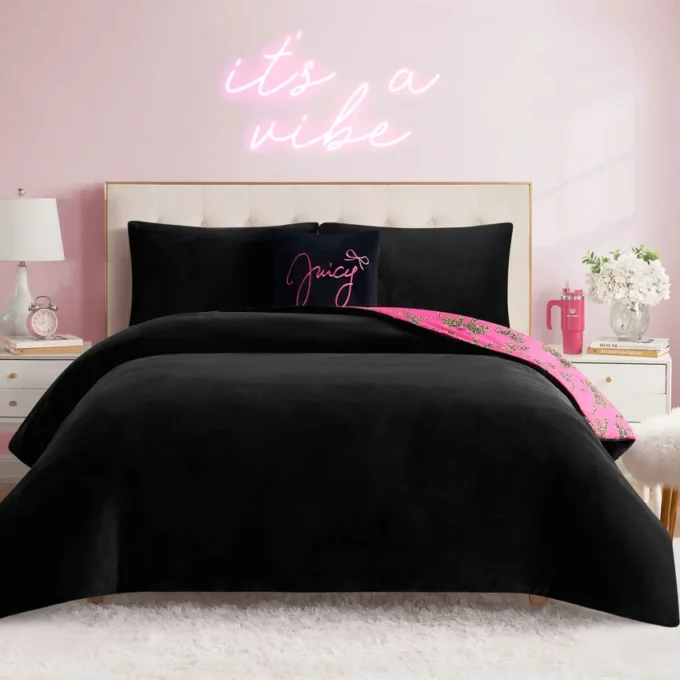 Solid Plush Reversible Cheetah Bows Comforter Set Solid Plush Reversible Cheetah Bows Comforter Set