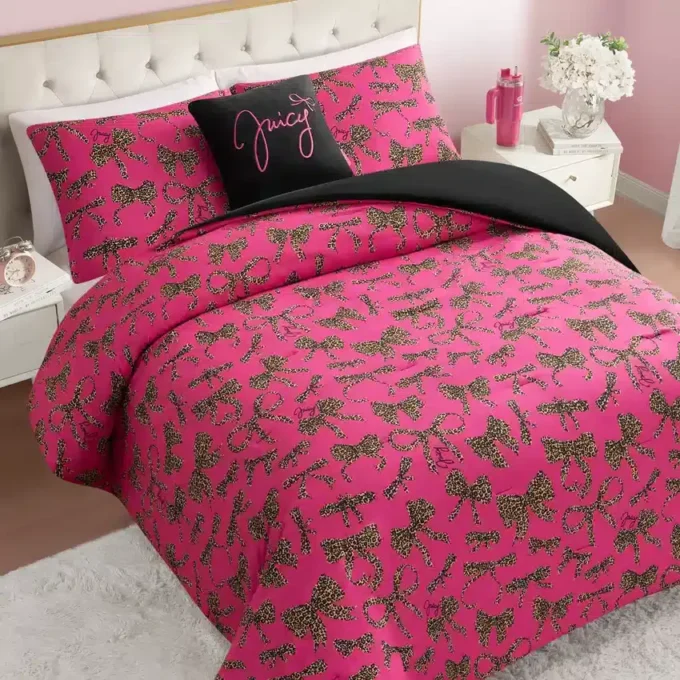Solid Plush Reversible Cheetah Bows Comforter Set Solid Plush Reversible Cheetah Bows Comforter Set
