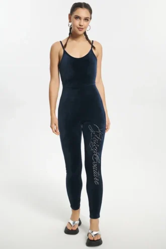Strappy Script Velour Jumpsuit Strappy Script Velour Jumpsuit