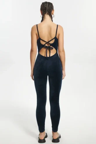 Strappy Script Velour Jumpsuit Strappy Script Velour Jumpsuit